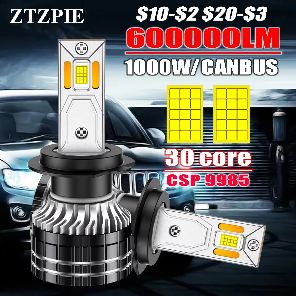 

ZTZPIE k5c Canbus Car LED Headlight 6000K HB3 HB4 9005 9006 H1 H7 H4 H11 Bulbs CSP 9985 Chips Fog Lamp 1000W Light