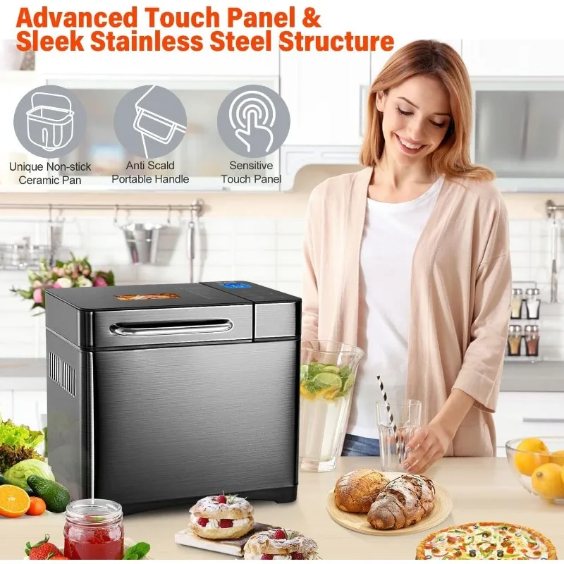 Macchina per il pane KBS 17 in 1, riscaldatori doppi, macchina da 710 W in acciaio inossidabile, senza glutine, macchina per l'impasto, pattini, yogurt PROG, distributore automatico di dadi