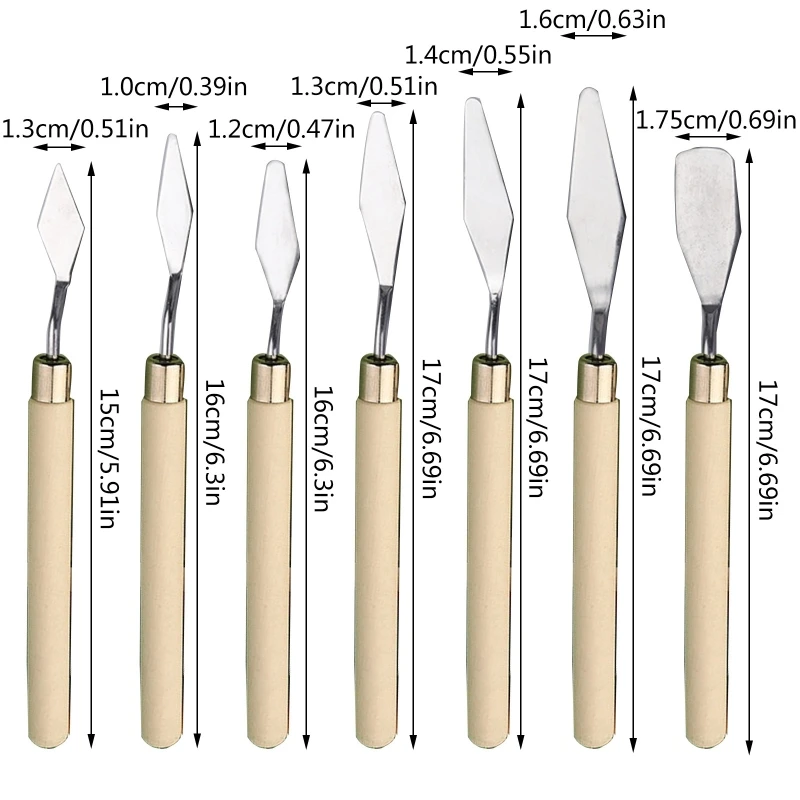 Painting Mixing Scraper Knife Painting Art Spatula with Wood Handle Knife Tools for Oil Canvas Art Student 7 Pc