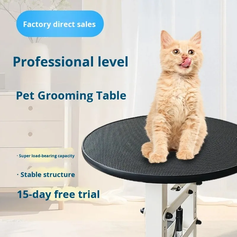 Pet Grooming Table Set Round Rotating Hair Cutting Table Hydraulic Lift with Overhead Arm and 3 Loops 23.6 Inch Tabletop Width