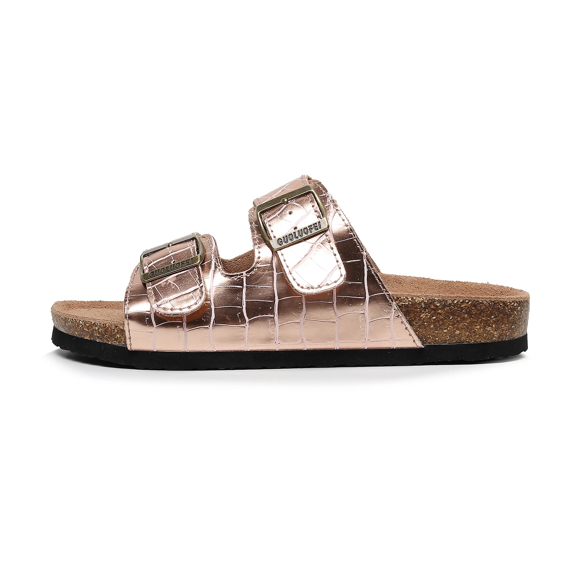 Guoluofei New Rose Gold 2-Strap Cork Slipper Sandals Comfort for ladies Unised Beach shoes