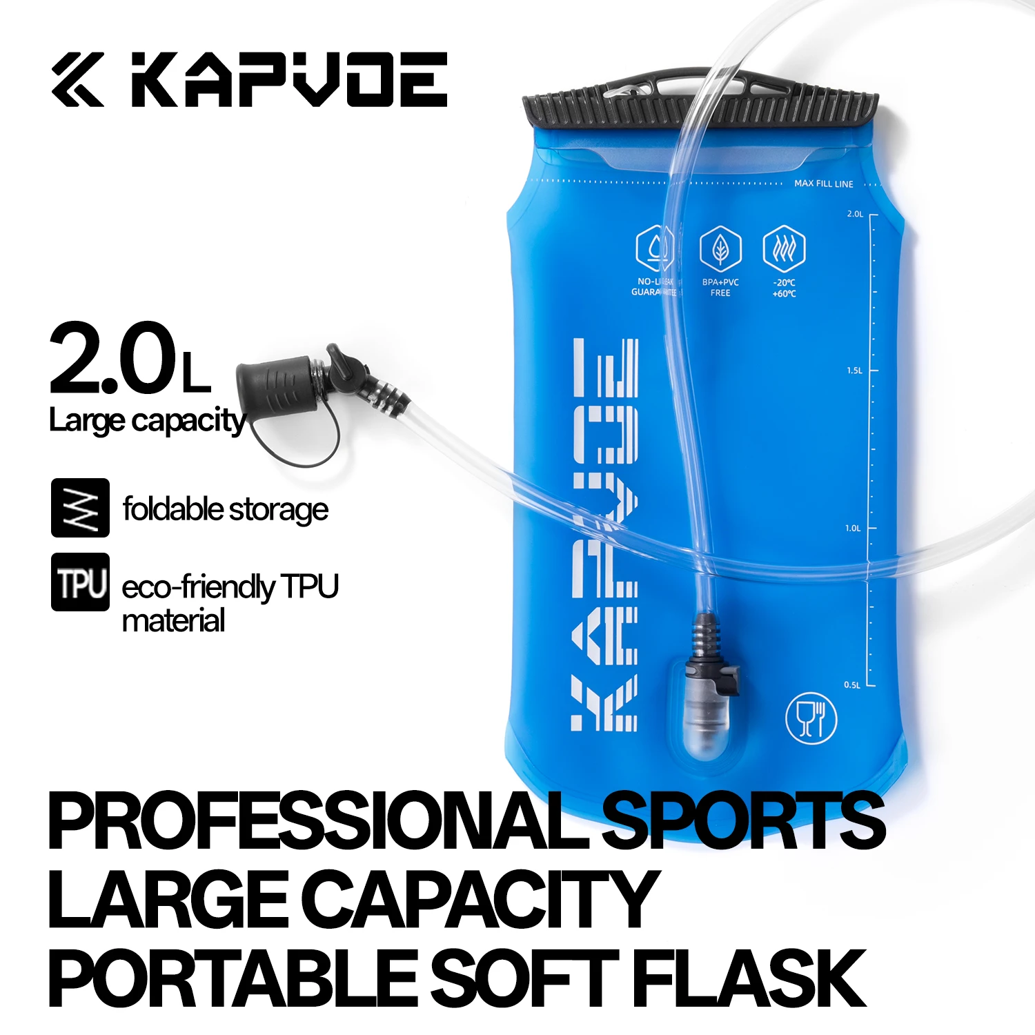 Kapvoe Wasserflasche, tragbare Fahrrad-Trinkflasche, faltbar, großes Fassungsvermögen, 2 l, weiche Flasche, Outdoor-Sport, faltbarer Wasserbecher