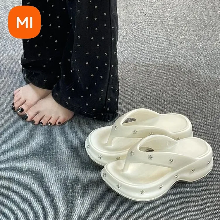 Xiaomi Mijia Summer Fashion Girls Flip-flops Increase Thick Bottom Stars Decorated Outdoor Beach Slippers