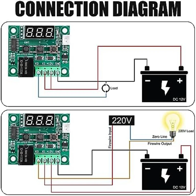 AIAI W1209 DC 12 V LED Digital Thermostat Temperature Controller,-50-110°C Temp Control Switch Module Board With Sensor Probe