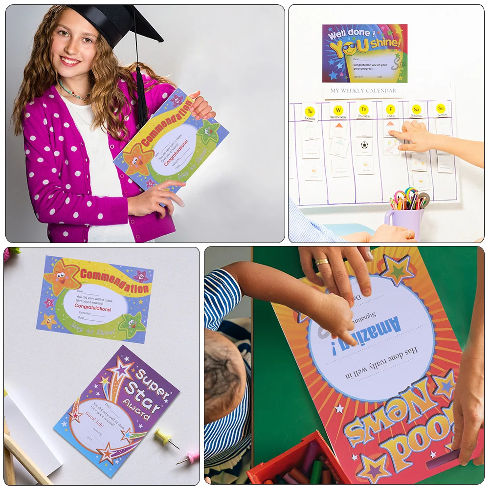 200 Uds. Certificados de premios para niños estilo de dibujos animados papel A5 impresión de una sola cara para graduación de actuaciones escolares