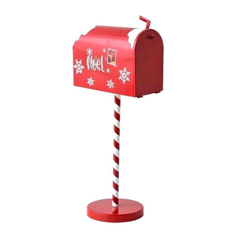 E8BD Decorative Festival Red White Mailbox For Christmas Decoration Indoor Outdoor