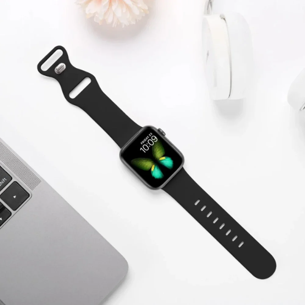 Apple Watch 밴드 여성용 고급 실리콘 루프 10/9/7/38mm 40mm 41mm 42mm 44mm 45mm 46mm 스트랩