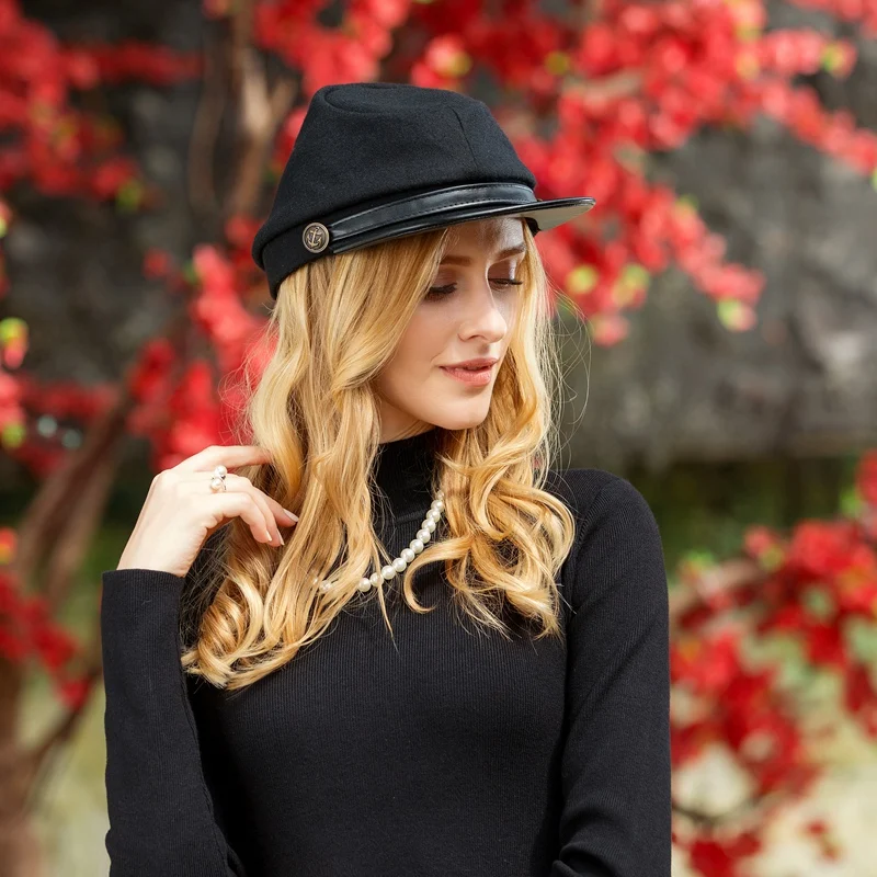 ee-autumn-winter-new-sle-casual-navy-hat-women's-faionable-op-streetwear-adjustable-wool-blend-cap-for-ladies