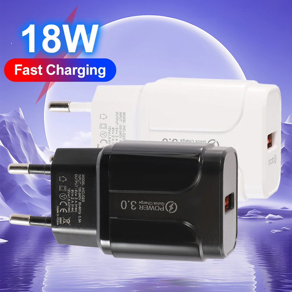 18W QC 3.0 3A Fast Charger USB Charger Quick Charge 3.0 Phone Charger for iPhone for Huawei Samsung Xiaomi Redmi EU US Plug