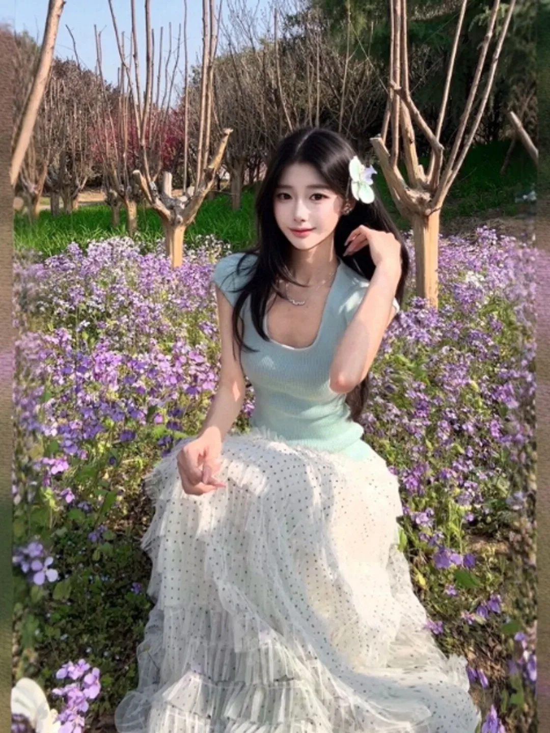 

Нежный Ветерок: Уникальный, очень милый комплект из топа с воротником-халтером в горошек и юбки с коротким рукавом, антивозрастной эффект, готовый образ на лето 2026