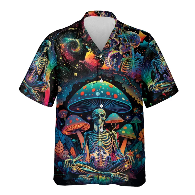 

Mushroom Skull Pattern Hawaiian Shirts For Men Women Plant 3D Printed Blouse Summer Loose Aloha Shirts Beach Short Sleeves Tops
