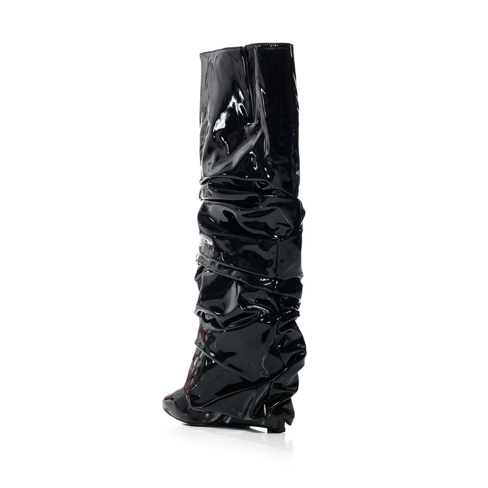 Women's wedge heel leather flax knee high boots pull on pointed toe party Women's shoes