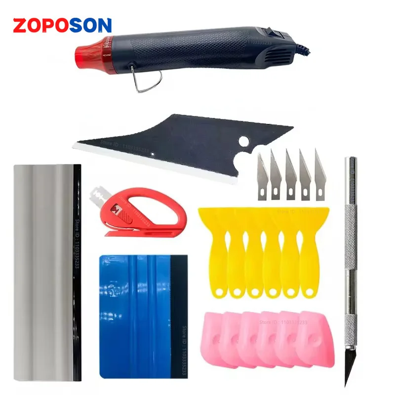 Hot Vinyl Film Tool Kit Tool Zoposo Vinyl heatgun Scraper Suite Squeegee Set Micro Squeegee Smooth Tool For Car and Windows Film