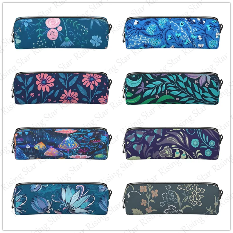 Retro plant leaves Leather Zipper Pencil Box Multifunctional Stationery Storage Bag Student Study Supplies Gift