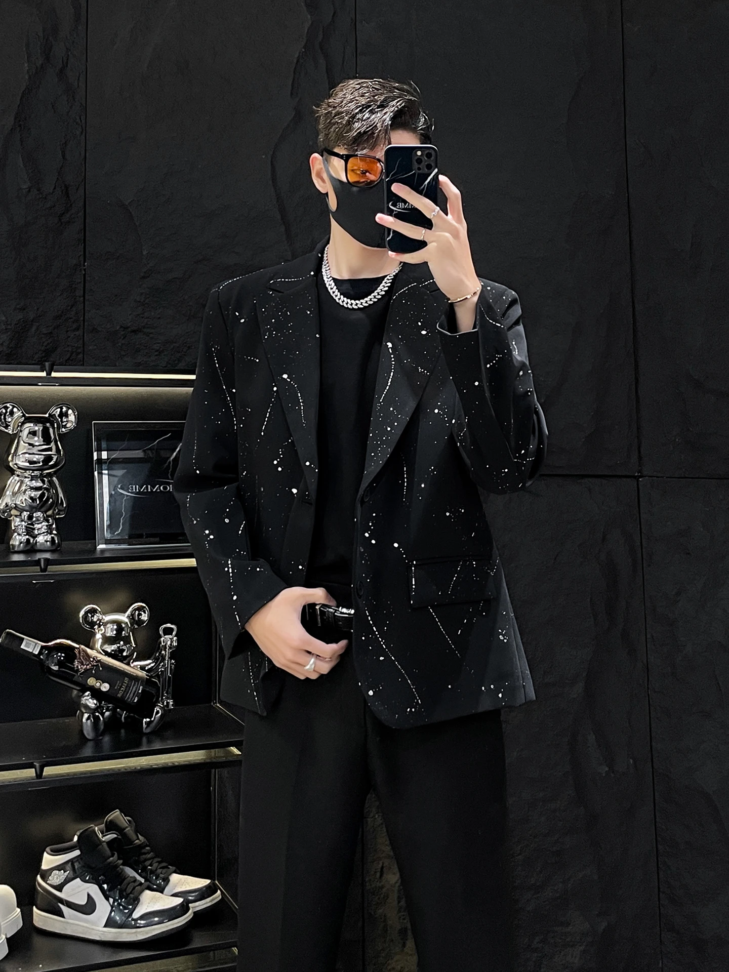 

Свободный мужской костюм Jaet Homme No Stop Mirror Star Spattered Gold Bla Повседневная весенне-осенняя верхняя одежда