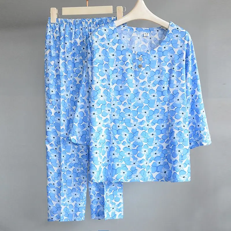 Spring Summer Cotton and Hemp Set Womens Fashion Printing Two Piece Set Women Large Loose Set Home Clothes Can be Worn Outside