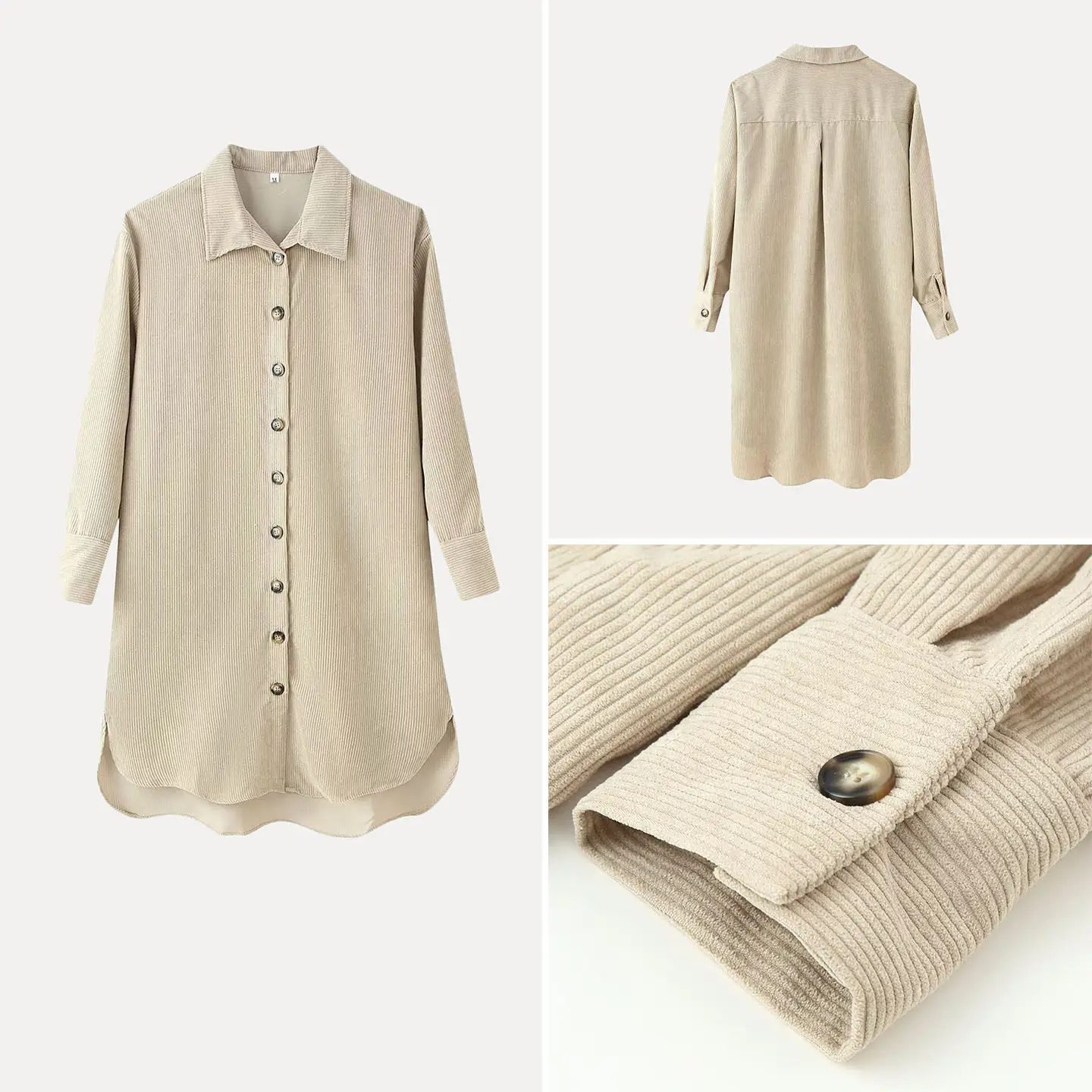 

Women's Straight Cut Pure Color Shirt V-Neck Single Button Mid-Length Slimming Top European Style Long Sleeve Summer Fashion
