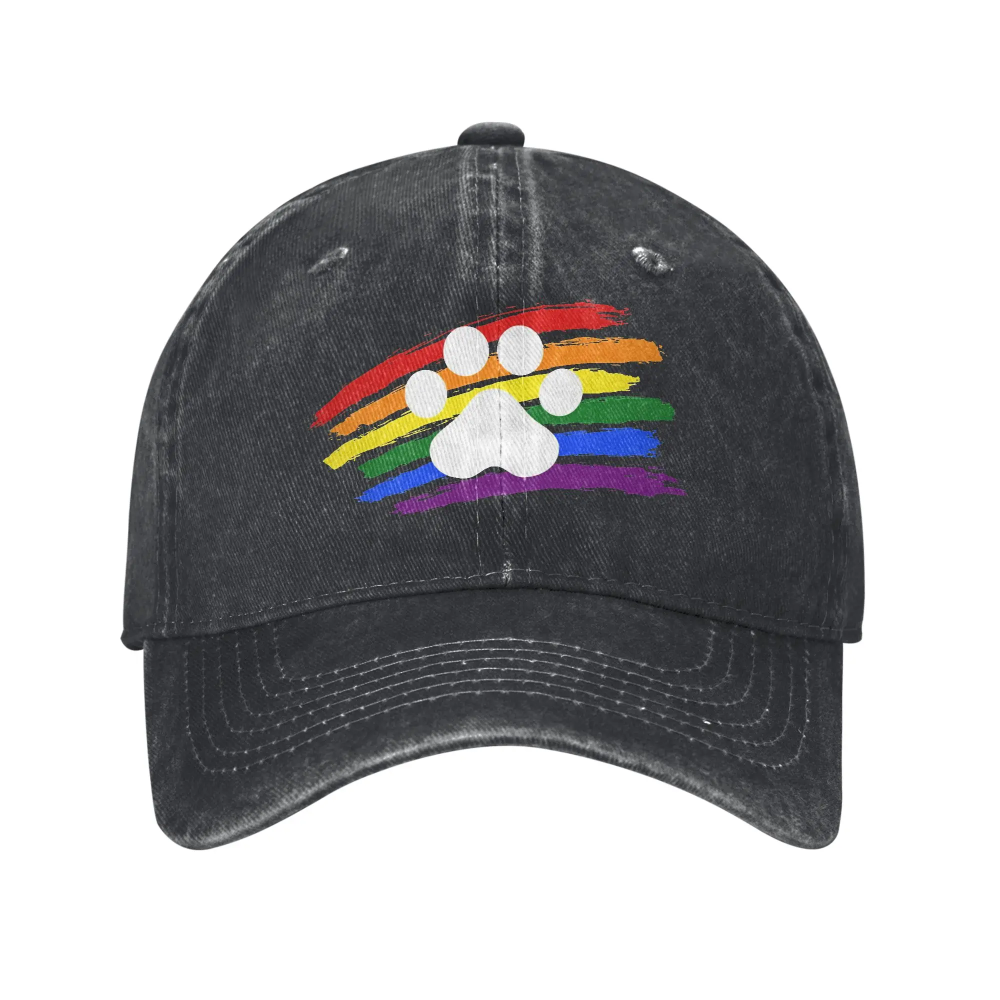 Pup Paw LGBT Pride Bright Men Women Baseball Caps Distressed Denim Caps Hat Outdoor Activities Unstructured Soft Snapback Hat