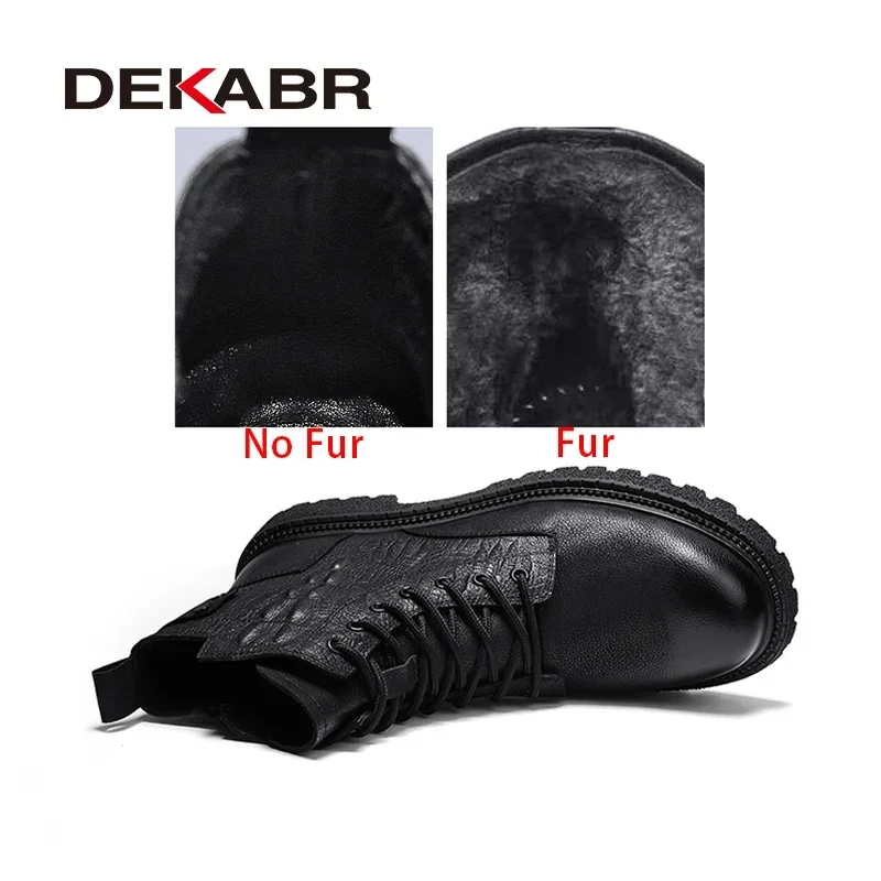 DEKABR New Comfortable Autumn Winter Warm Fur Ankle Boots Black Genuine Leather Soft Mens Handmade Non-Slip Boots Size 38-46