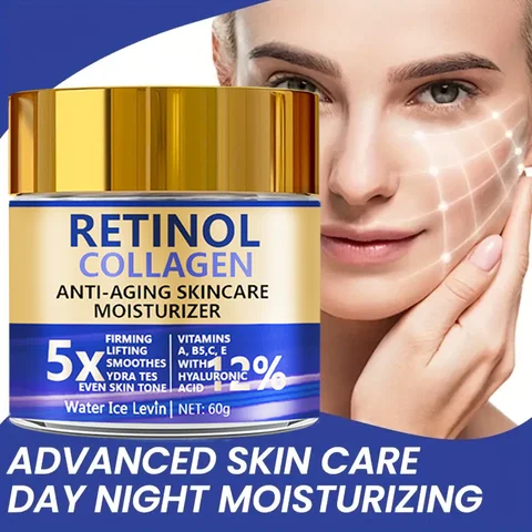 Creme Facial Anti-idade com Retinol e Colágeno 60g, Hidratante Intenso e Firmador, Ácido Hialurônico, Entrega Rápida
