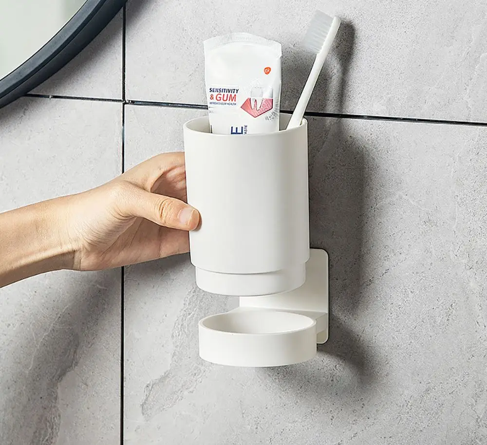 Wall Mounted Toothbrush Holder Toothpaste Cup Holder Free Drilling Bathroom Storage Rack Portable Rack Bathroom Supplies