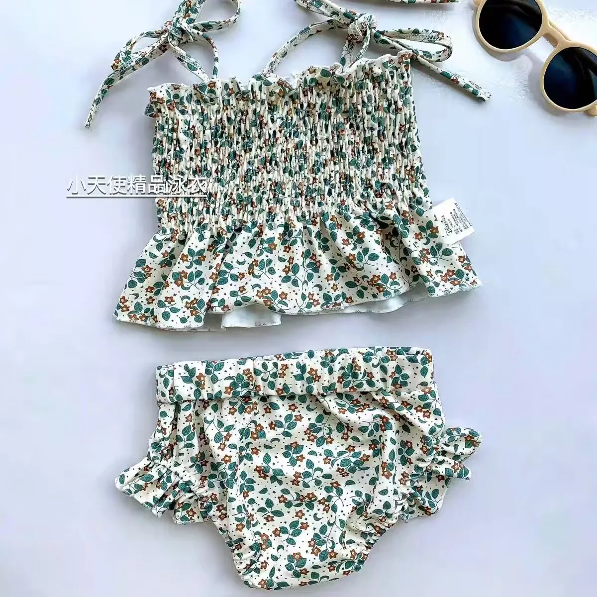 Vintage Floral Kids Girls Split Swimwears Children Summer Bikini Set Toddler Baby Learn Swimming Suit 1,2,3,4,5,6 Years Swimsuit