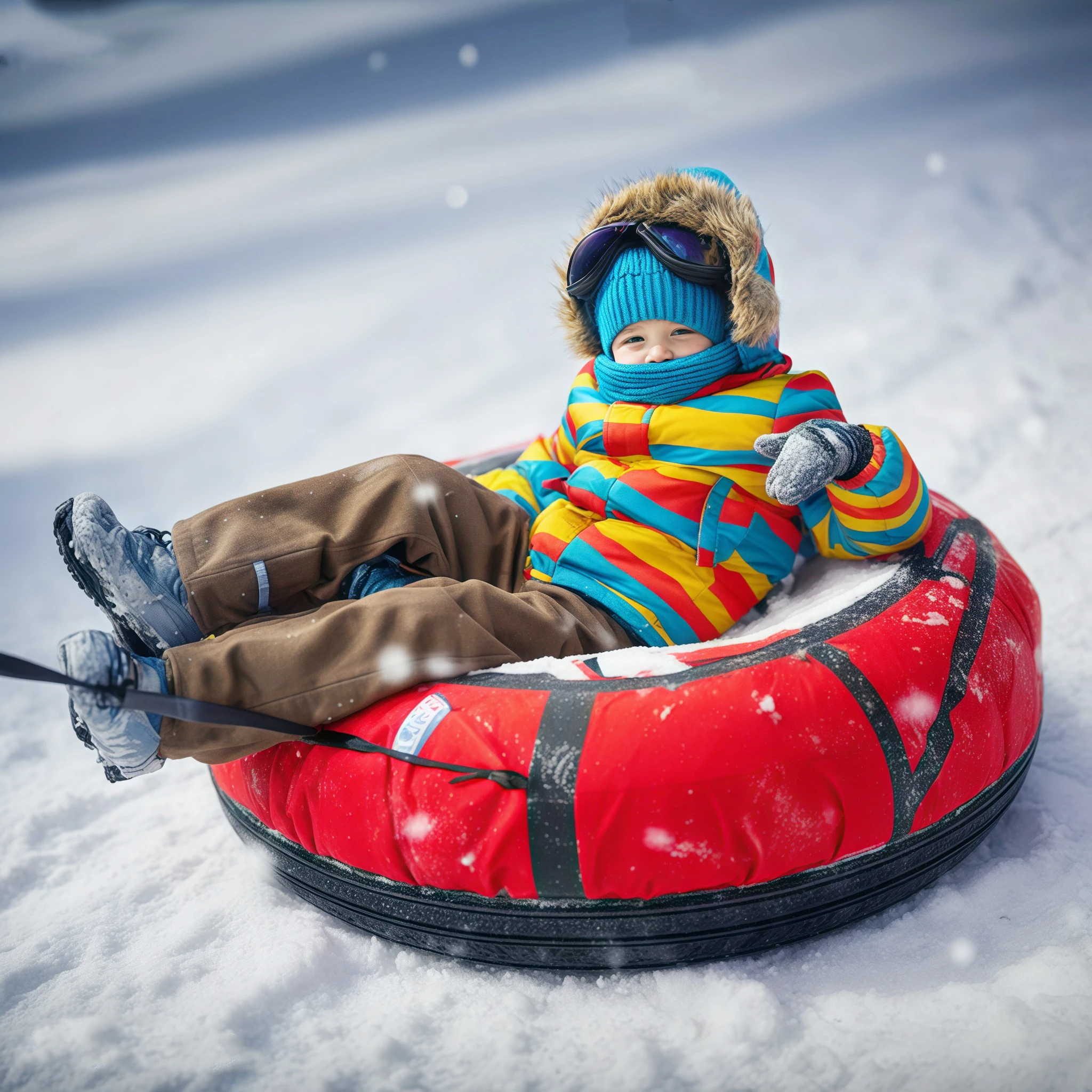 FLORESCENCE Winter Inflatable Rubber Tube Multi-Rider Snow Tubing with Cover Sled Hard Bottom Inflatable Snow Tube