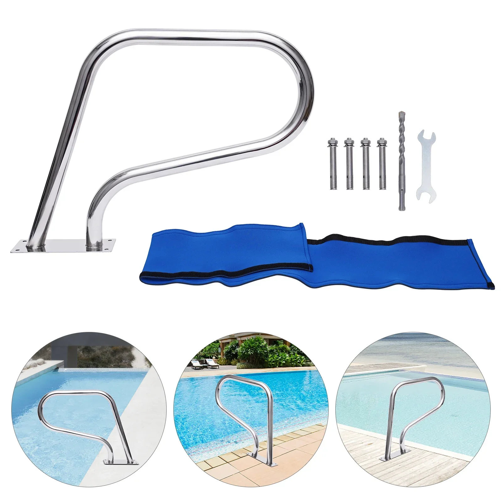 

Stainless Steel Pool Rail Pool Railing 264.55 LBS Load Capacity Silver Rustproof Pool Handrail Humanized Swimming Pool