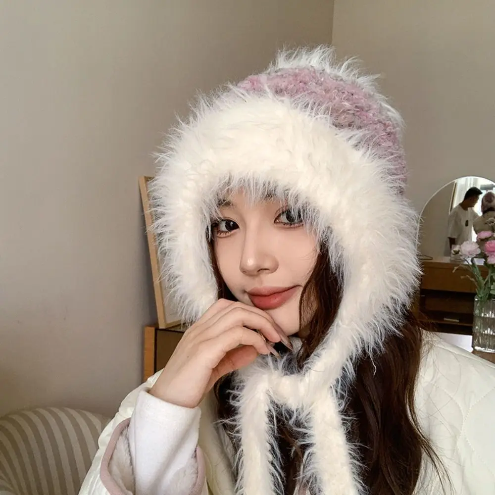 

Korean Style Contrasting Color Plush Hat Thicken Gradient Dopamine Color Beanies Cap Soft Warm Sweet Knitted Pullover Cap Girls