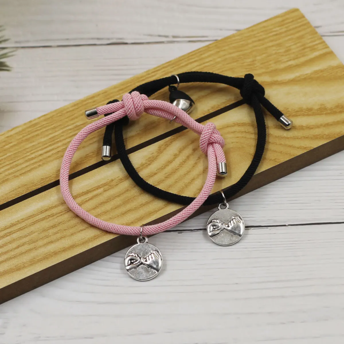Pair of Magnetic Couple Bracelets Bangle Round Pinky Swear Promise Charm Finger Hook Pendant Braid Rope Handmade Jewelry Gift view 4
