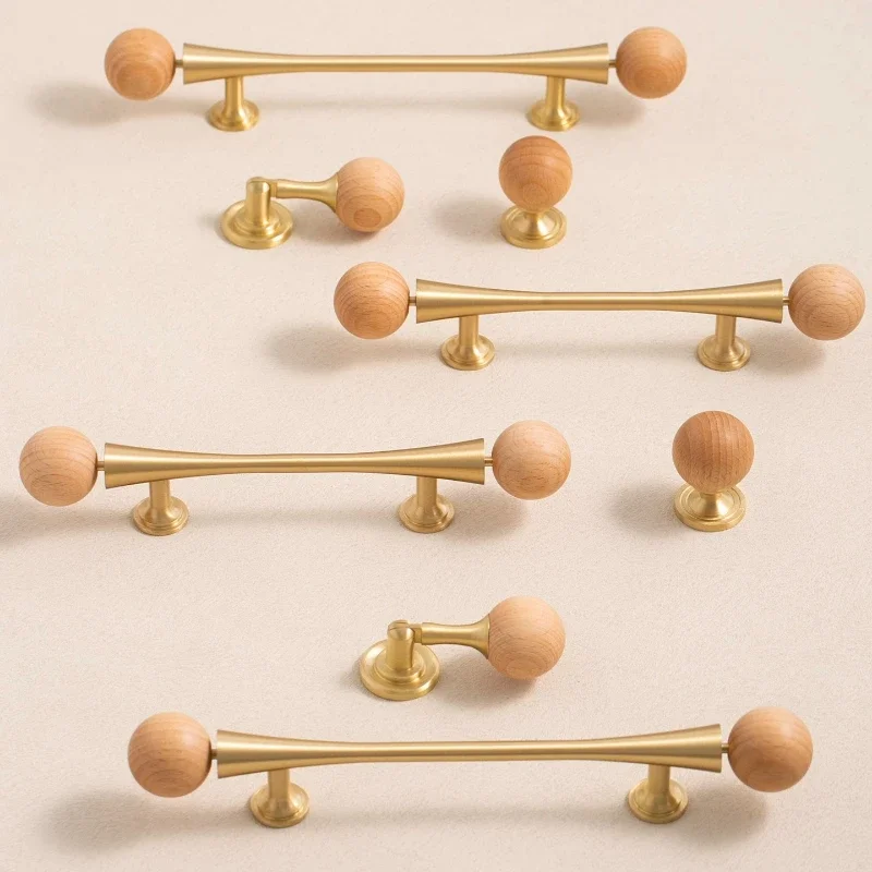 White Pine Stone Brass + Beech Cabinet Handle and Knob T Bar Bedroom Kitchen Cupboard Hardware / Drawer Handles Drawer Knobs