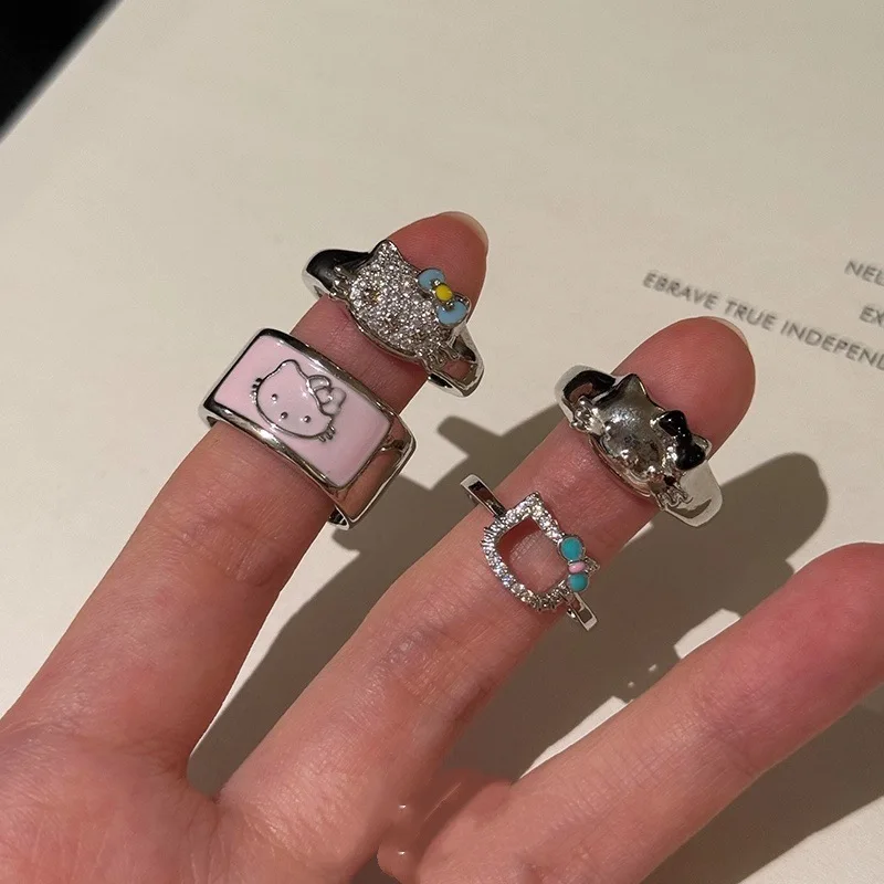 

Cute KT Cat Ring for Women Versatile Open Rings Versatile Index Finger Jewelry Anime Hello Kitty Girls Model Toy Gifts