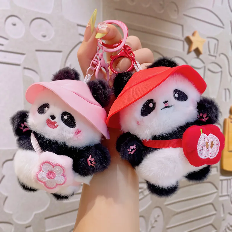 

Cute Panda Plush Keychain Fluffy Panda with Hat Backpack Bag Charm Pendant for Girls Women Kids Gift Daily Accessory