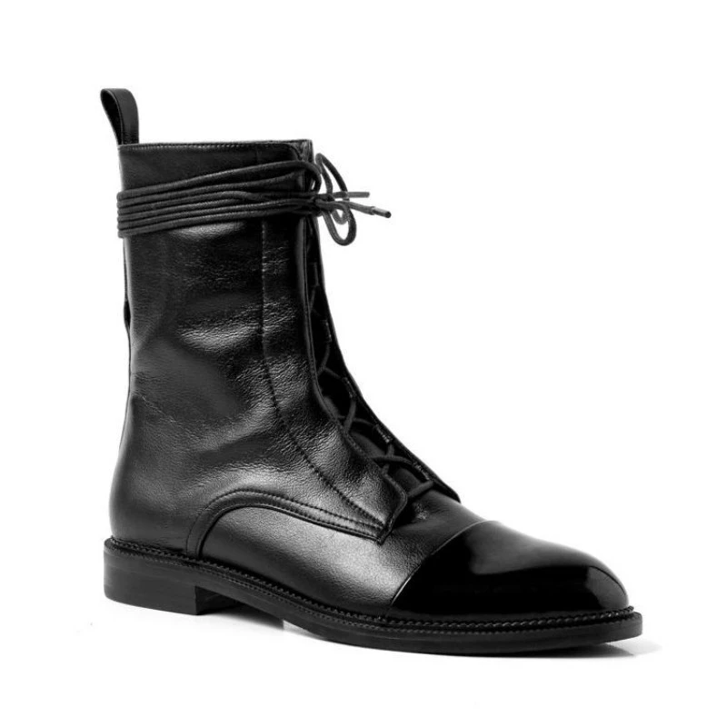 Boots Women's 2023 New Autumn Shoes Single Boots British Style Mid Barrel Slim Boots Children's Black Motorcycle Boots