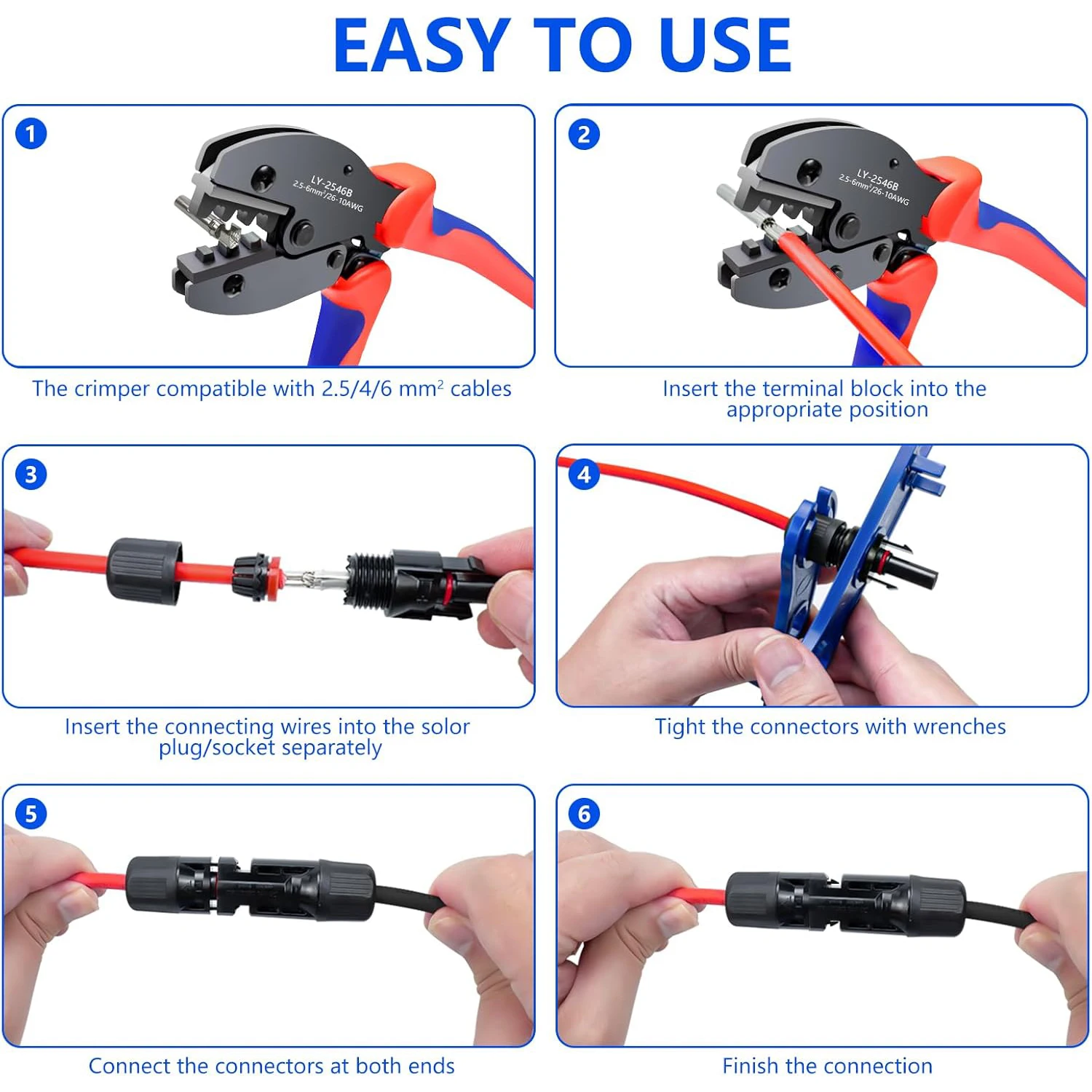 60PCS Solar Panel Connector Kit Solar Crimper Tool for Connecting Cable Wire Durable Solar Connector Set for Renewable Energy