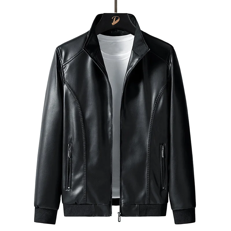 

Cross Border Foreign Trade Men's Oversized Leather Clothing Autumn Tight Standing Collar Leather Jacket Trend