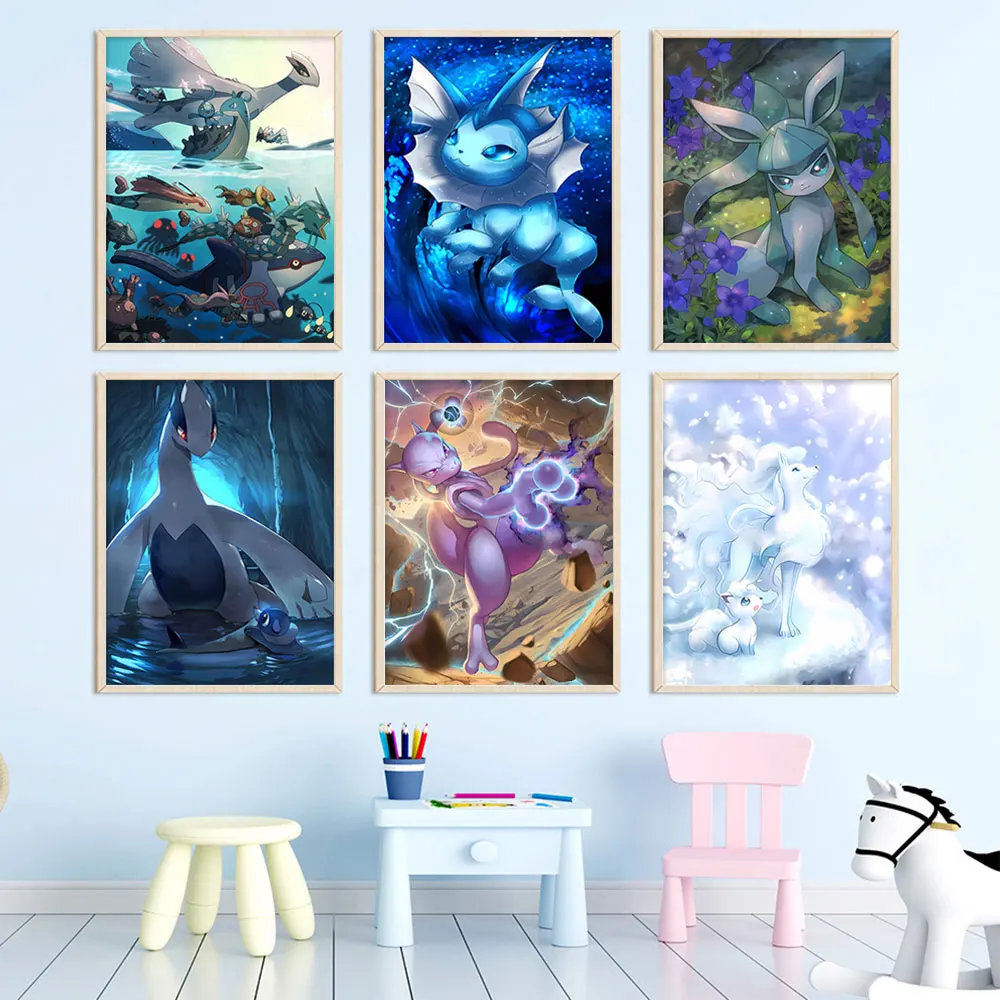 

Anime Pokémon Peripheral 19 Styles Posters Art Canvas Painting Mewtwo Charizard Cartoon Picture Wall Print Bedroom Decor Gifts