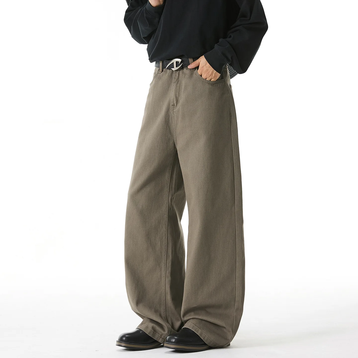 

Свободные прямые повседневные брюки в стиле ретро, мужские осенние новые вещи из чистого хлопка, слегка широкие полуэластичные модные брендовые длинные брюки