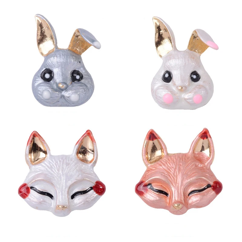 

40 шт./лот, аксессуары для ювелирных изделий, однотонный масляный кулон в форме кролика и лисы без пряжки C для веревки для волос, аксессуары