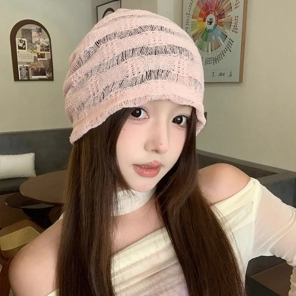 

Casual Hollow Hollow Pullover Hat Breathable Thin Beanies Hat Korean Style Sweet Sunscreen Cap Spicy Girls