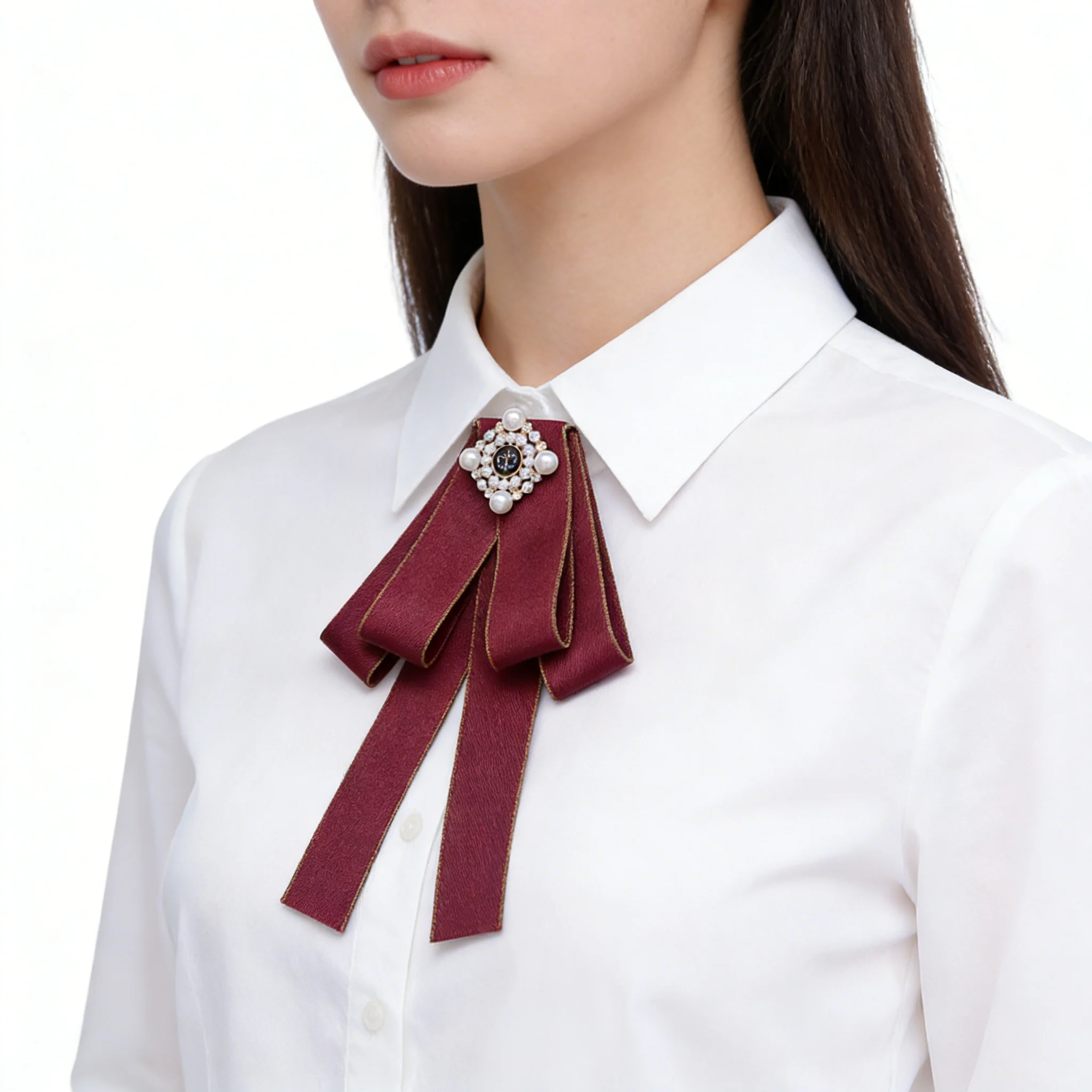 British College Girls Bow Ties Women's Female Bank Staff Uniform Shirts Accessories Crystal Pearls Collar Flower Handmade Gifts