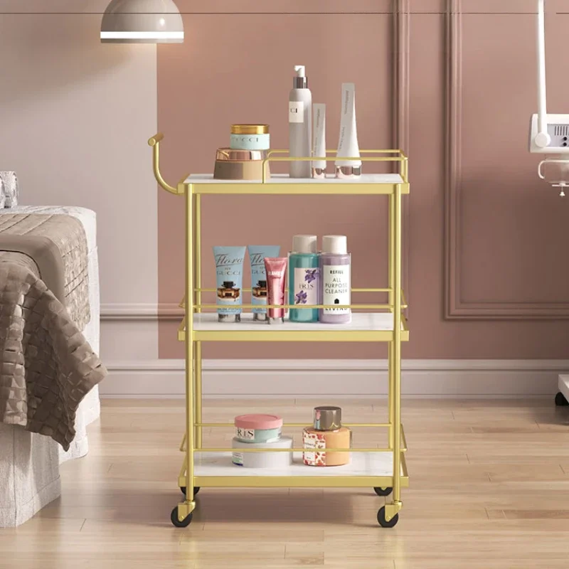 Cosmetologist Trolley Light Luxury Eyebrows and Manicure Storage Cart Multi-layer Beauty Trolley Barber Storage