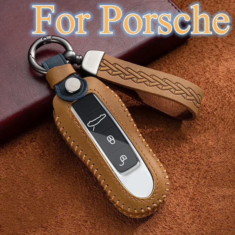 

Crazy Horse Leather Car Remote Key Case Cover For Porsche Panamera Spyder Carrera Macan Boxster Cayman Cayenne 911 970 981 911