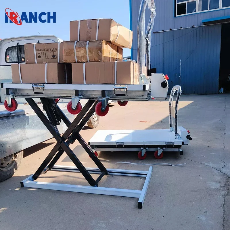 Portable Electric Hydraulic Lifting Flatbed Handcart Scissor Type Truck For On-board Handling, Loading And Unloading