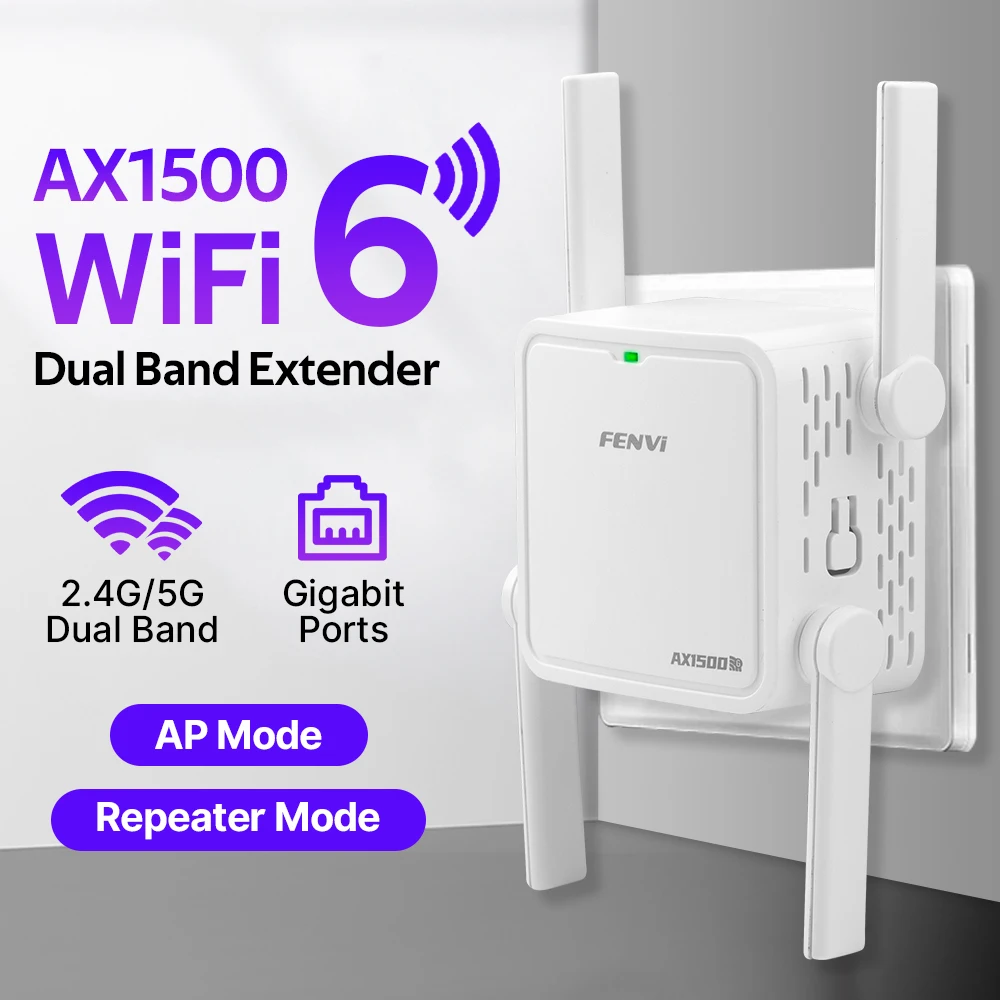 FENVI WiFi 6 AX1500 WiFi Repeater Dual Band 2.4G/5GHz Extender Signal Booster Wi-Fi Antenna Gigabit Network Amplifier