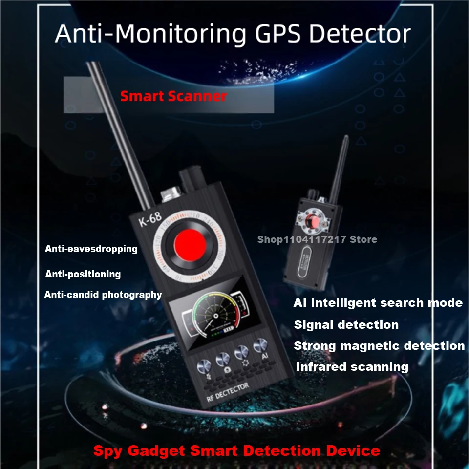 

K68Military-Pro Anti Spy Detector 1MHz-8000MHz Bug Scanner RF Signal Camera Hidden Gadgets GPS Tracker Finder for Home/Hotel/Car
