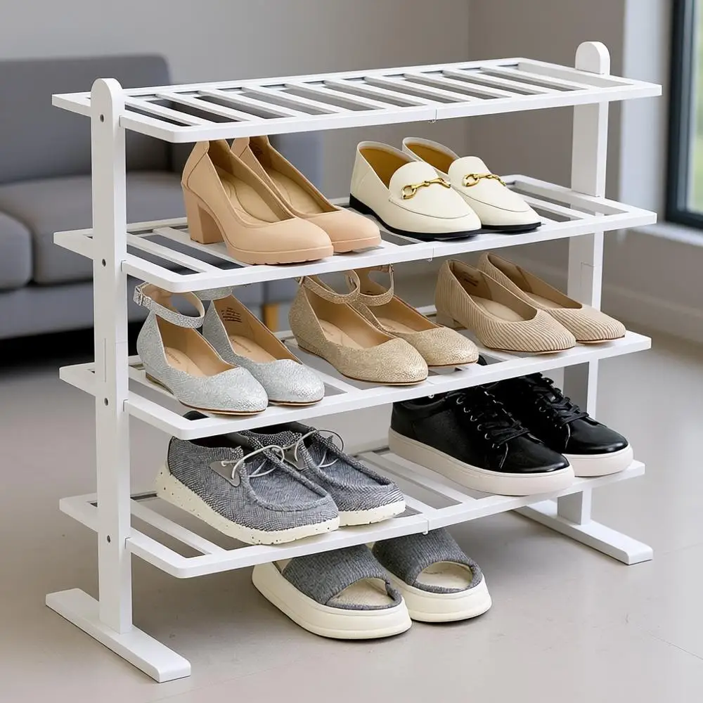 

4-ярусная бамбуковая подставка для обуви в прихожую, компактное решение для хранения в небольших помещениях