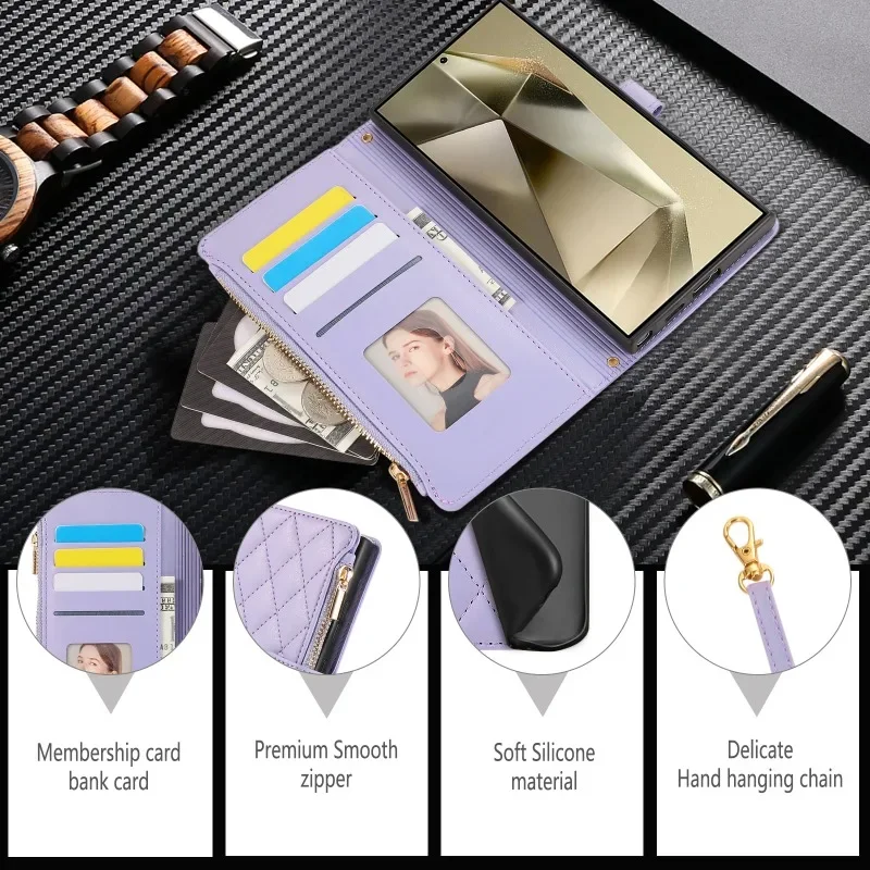 Crossbody Leder-Handyhülle für Samsung S26 S25 S24 Ultra S23 FE S22 S21 Plus A57 A37 A17 A07 A16 A06 A36 A56 A55 Brieftaschen-Cover – Detail 5