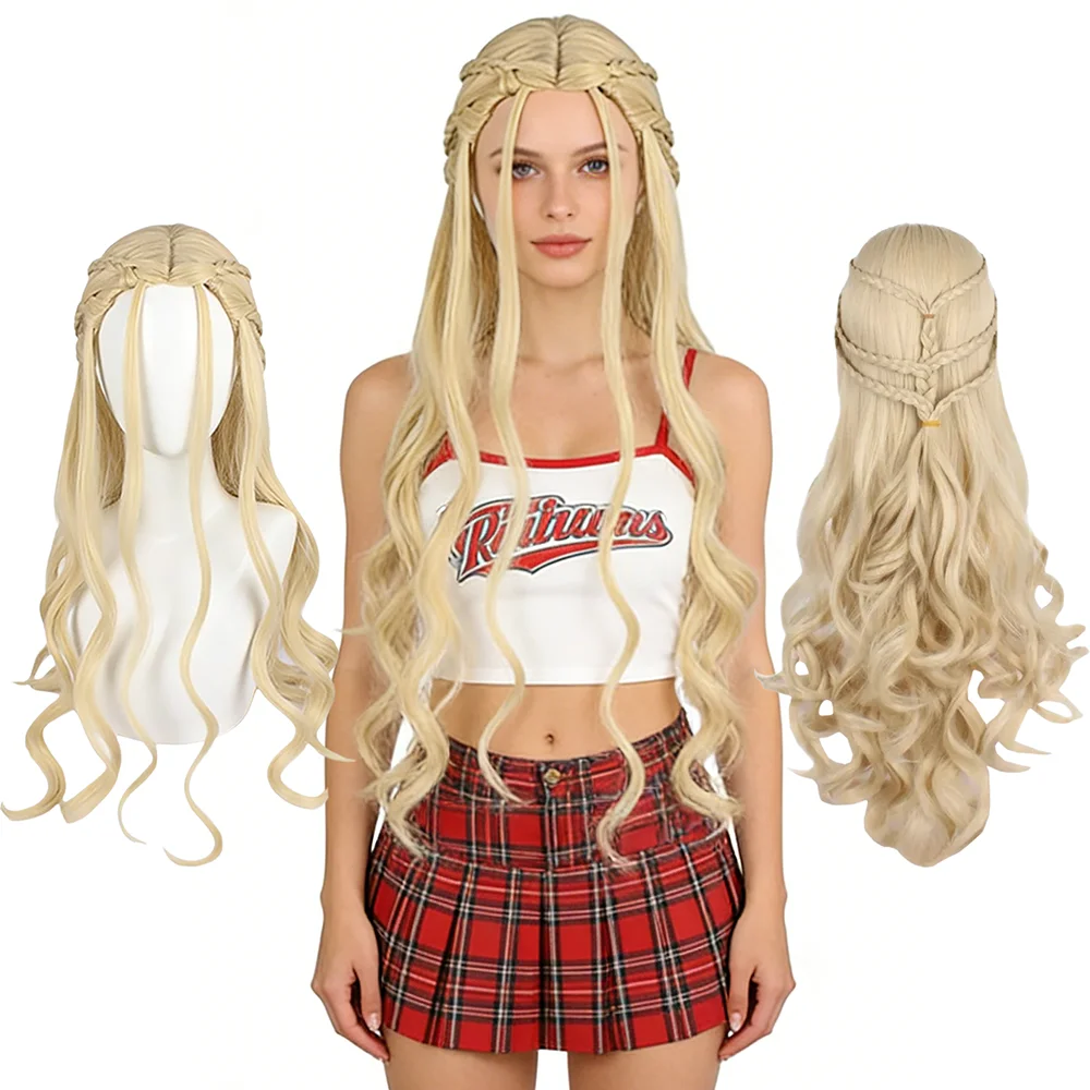 

A Song of Ice and Fire Daenerys Targaryen Cosplay Wig Mother Dragons Braided Long Wavy Heat Resistant Lace Front Synthetic Wig