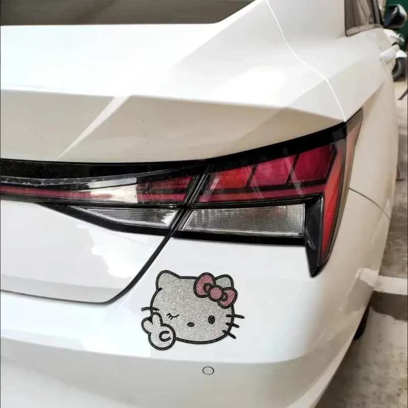 

HelloKitty Car Diamond Crystal Stickers Car Modified Cartoon Diamond Reflective Cover Scratch Stickers Body Decoration